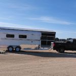 Horse float trailer beside a stable in Australia, representing horse float finance companies nationwide.